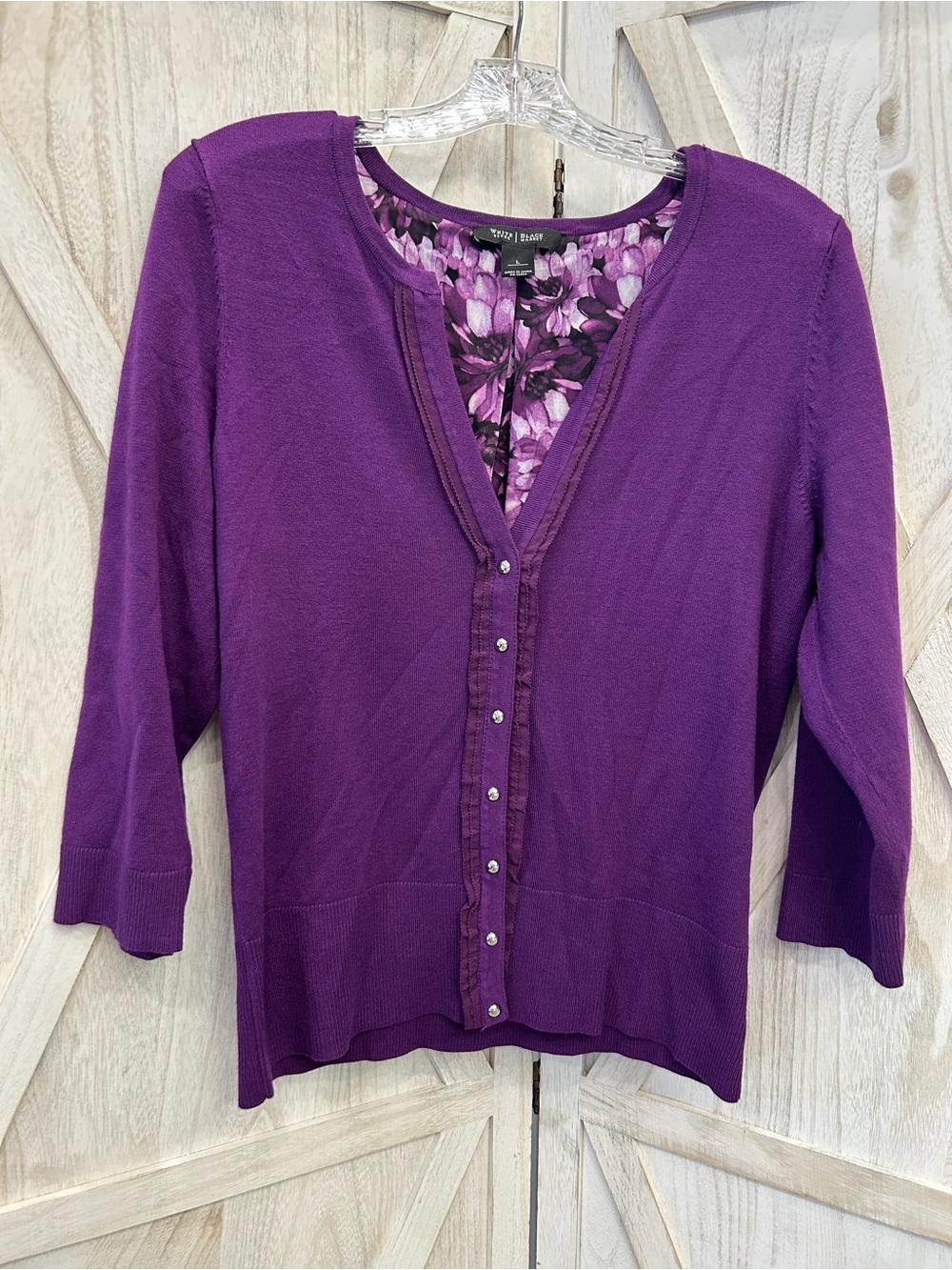 White House Black Market Purple Floral-Print Cardigan